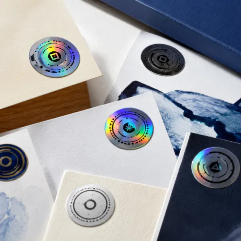 Custom holographic markmy.art NFC stickers