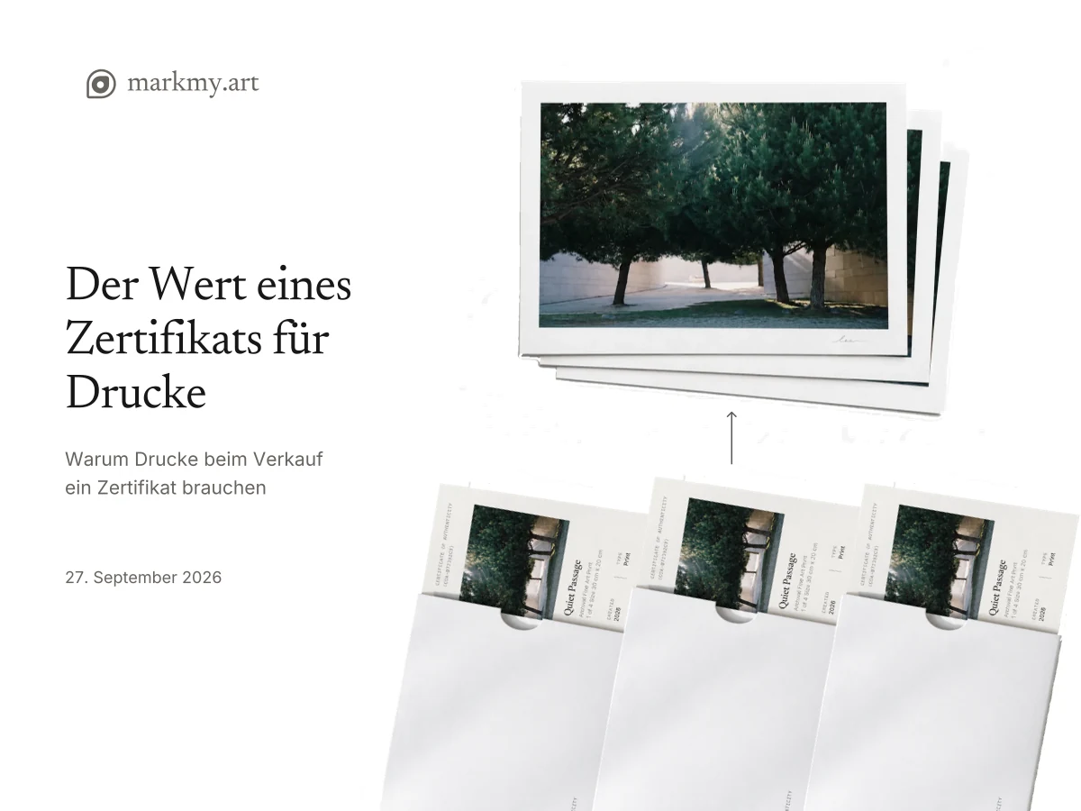 Der Wert eines Zertifikats für Drucke: Fotoabzüge mit passenden Zertifikaten in Papierhüllen.