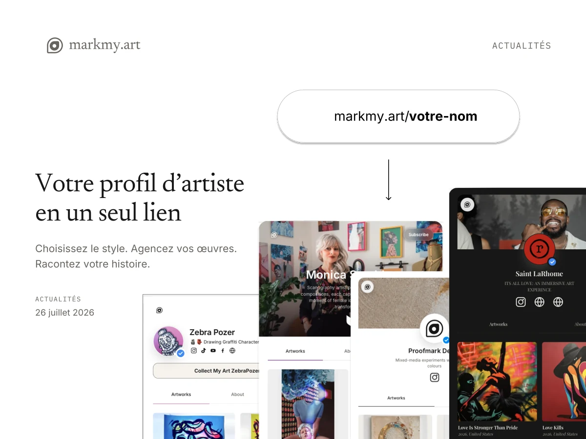 Votre profil d’artiste en un seul lien : différents styles de profils et galeries d’œuvres dans Markmy.